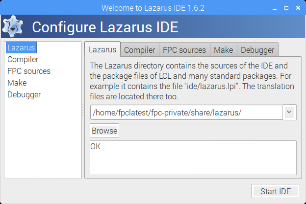 Configure Lazarus dialog box